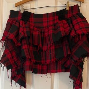 Hot Topic Red and Black Plaid Tiered Ruffle Mini Skirt